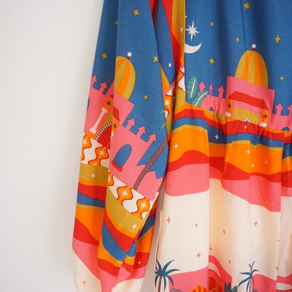 Never Fully Dressed Multicolor Smocked Long Sleeve Arabian Sky Maxi Dress 16 - Picture 11 of 12